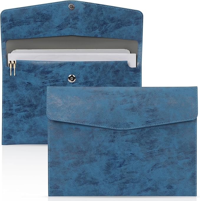 Toplive Document File Folder, Waterproof Thin PU Leather A4 Envelope Folder File Document Organizer Storage Case, Filing Envelope Folder with Magnetic Closure, Ash Blue