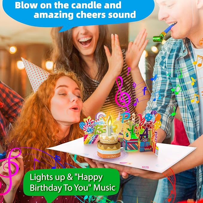 Gumry 25TH Musical Birthday PopUp Card, Blowable Colorful Light Candle 3D Cards with Song, Applause Cheers Sound, Greeting Cards Birthday Gifts Decorations for Women Men Turning 25 Years Old