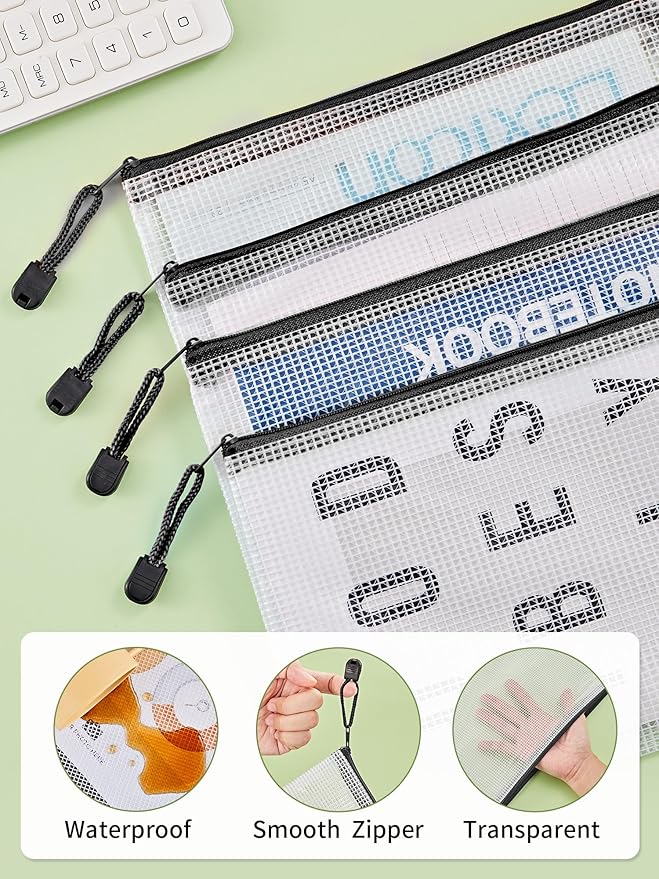 JARLINK 20 Pack Zipper Mesh Document Pouch, 6x9 Inch/A5, Plastic Water-Resistant File Bags, for School Office Supplies, Cosmetics Travel Storage, Assorted Color