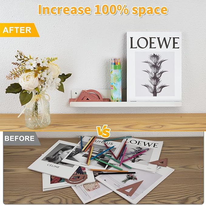 Magnetic Book Shelf for Whiteboard, Reusable Metal Magnetic Bookshelves with Strong Adsorption Capacity, 2-Pack 17'' for Classroom Whiteboard Office & Fridge Storage, Holds up to 12.5 lbs