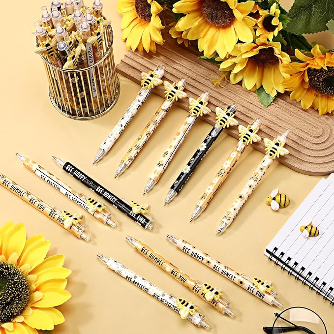 Jetec 48 Pcs Bee Pens Gifts Inspirational Cute Ballpoint Pens Bulk Motivational Employee Appreciation Black Ink for Bee Lovers Thank You Gifts