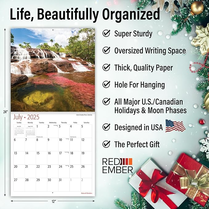 RED EMBER Natural Wonders 2025 Wall Calendar 12 Month | 12" x 24" Open | Thick & Sturdy Paper | Giftable | Calendar 2025