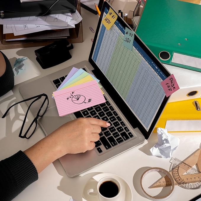 Koogel Index Cards 3 x 5 Inch, 200 Count, Ruled on both Sides, 5 Assorted Colors, Flash Cards for Studying School Supplies, Office