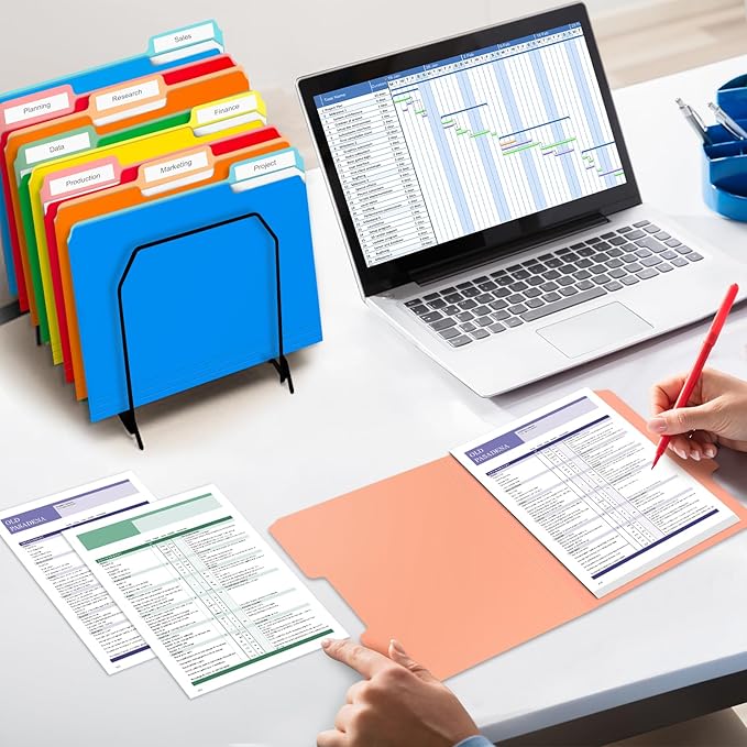 Two Tone Color File Folders 8.5 x 11 Inch, 1/3 Cut Tab File Folders Letter Size, Assorted Colors, Blue Red Green Yellow Orange Manila File Folders, School Business Office Folders for Document -15 Pack