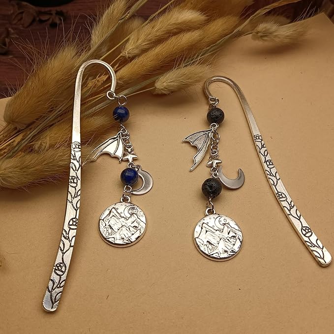 Retro Metal Bookmark for Bookish Gifts Wing Mask Bow and Arrow Charms Book Mark for Book Lover Gifts for Women Men (Night-Blue)