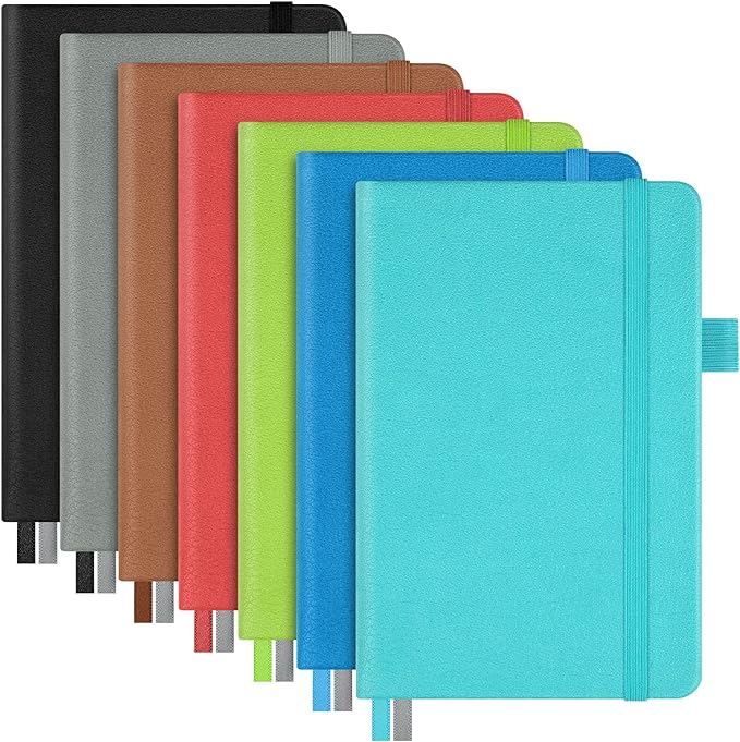 Lined Journal Notebook, 7 Pack Hardcover PU Leather Notebook for Men Women, 100 GSM Thick Numbered Pages with Index Content, Inner Pockets, Ruled Journal, A6, Small Pocket Notebook Bulk (Multicolor)