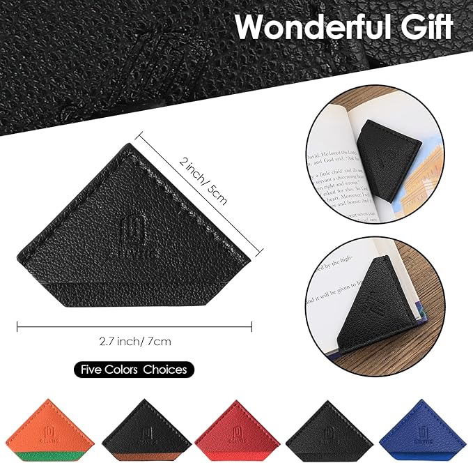 3 Pieces Leather Bookmarks Handmade Page Marker for Men Women Faux Leather Page Clips Corner Book Markers for Teachers Christmas Gift for Writers Bookworm Book Lovers (06-Black)