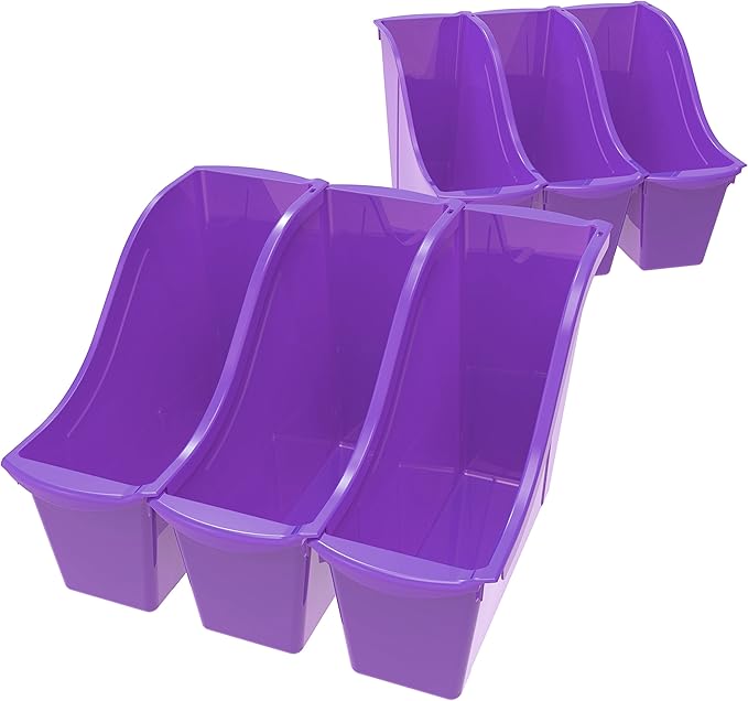 Storex Small Book Bin, Linking Storage Bins, Dry Erase Surface, 11.75" x 8.5" x 4.5", Violet, 6-Pack