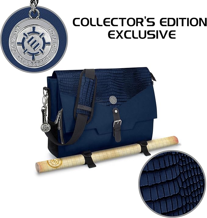 ENHANCE Collector's Edition RPG Player's Essentials DND Bag - Dragon Hide Exterior Messenger Bag Fits 2-4 Books, Binders, Dice & Accessories, with 17 inch Laptop Slot, Battlemap Straps (Dragon Blue)