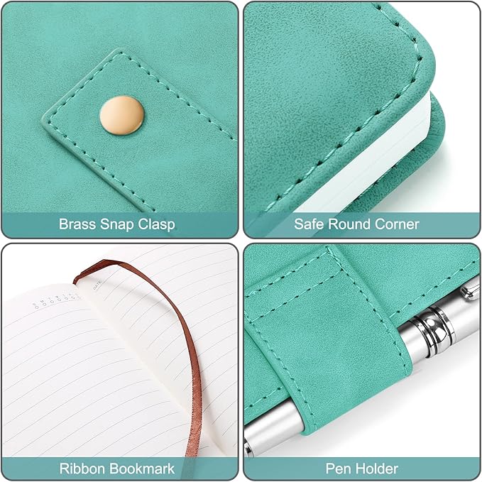 A5 Leather Journal Notebook with Pen, 200 Pages Hardcover Journal with Pocket, 100gsm Thick Lined Paper Daily Diary for Men and Women, Great Gift for Business School Travel Personal - Light Blue