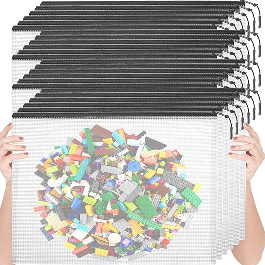 24pcs Mesh Zipper Pouch Bags, Large A3 17x12 Inches Reusable Bags Puzzle Storage Organizer Black Multipurpose for Travel Board Games School Office Supplies and Home Classroom Organization