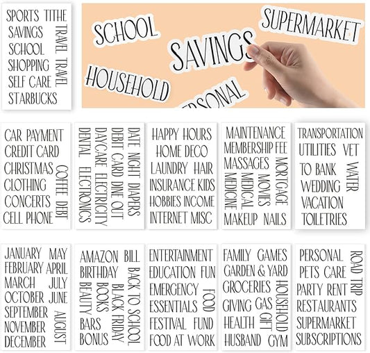 OOUUREC Cash Envelope Sticker Labels - 100 Black Vinyl Decals for Finance Planner, Budget Binder, Wallet