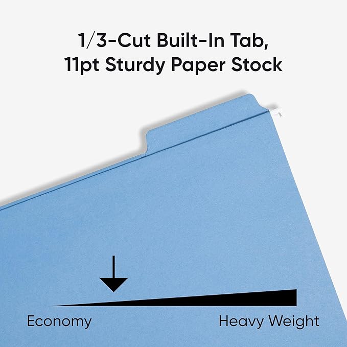 Smead FasTab Hanging File Folders, 20 Count, Blue, 1/3-Cut Built-in Tabs, Letter Size (64099)