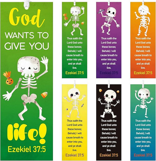 60 Pcs Halloween Skeleton Bookmark Ezekiel 37: 5 Ghost Christian Bookmarks God Wants to Give You Life VBS Exchange Gifts for Kids Adult Church School Classroom Prizes Party Favors