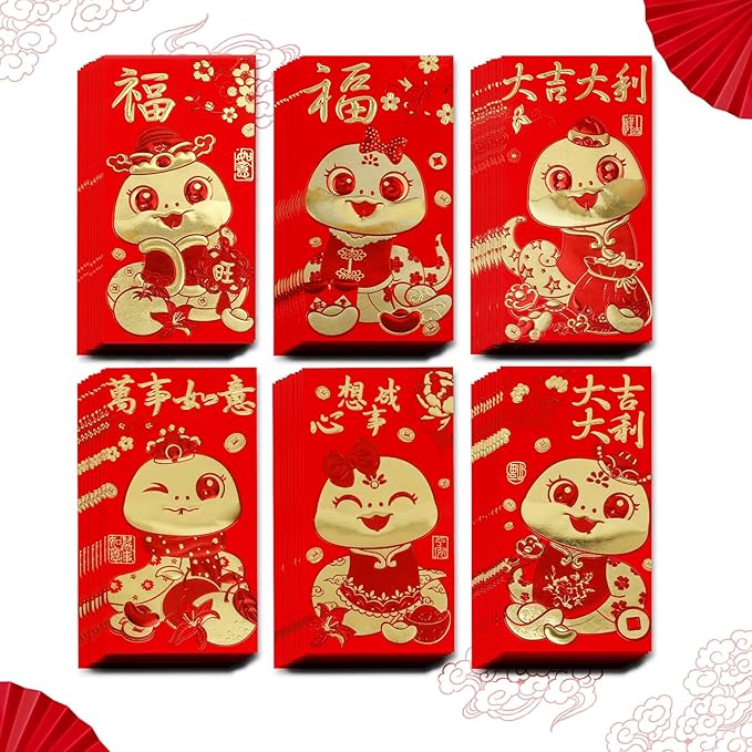 Red Envelope Snake 2025, 72 Pcs Cute Red Envelopes Chinese, Chinese New Year Red Envelopes, Lunar New Year Envelopes, Red Packets, Hong Bao, Lucky Money Envelopes for Wedding Birthday Spring Festival
