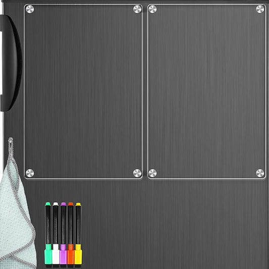 Acrylic Magnetic Dry Erase Board for Fridge Acrylic Clear White Board for Fridge Magnetic Whiteboard for Refrigerator 12"x8"Small Magnet Board 2 Pcs