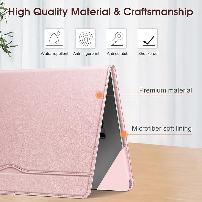 Fintie Sleeve Case for MacBook Air 15 Inch A3114 A2941 (2023 2024 Release), Premium PU Leather Folio Book Cover for MacBook Air 15.3" M2 M3 Chip with Liquid Retina Display and Touch ID, Rose Gold
