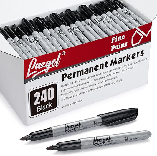 Permanent Markers Bulk, 240 Pack Fine Tip Black Permanent Markers, Waterproof Markers, Premium Smear Proof Pens, Quick Drying, Office Supplies for School, Office, Home