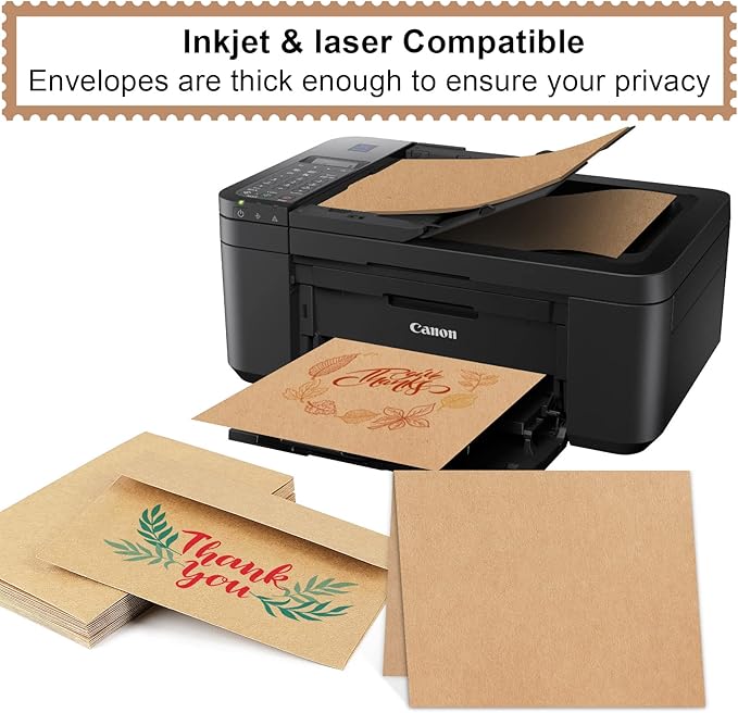 Blank Cards and Envelopes 4x6, 30 Pack Brown Invitation Cardstock with Envelopes, Thank you Blank Greeting Cards and Envelopes, for All Occasions DIY, Print custom (60 Pcs)