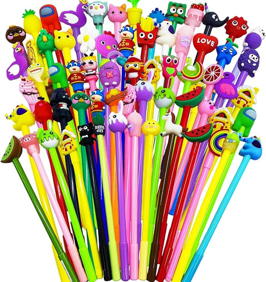 70 Pieces Cute Cartoon Gel Ink Pens,Random Novelty Kawaii Pens,Cool Assorted Styles Writing Pen for Kids,School Office Home Supplies,Gift