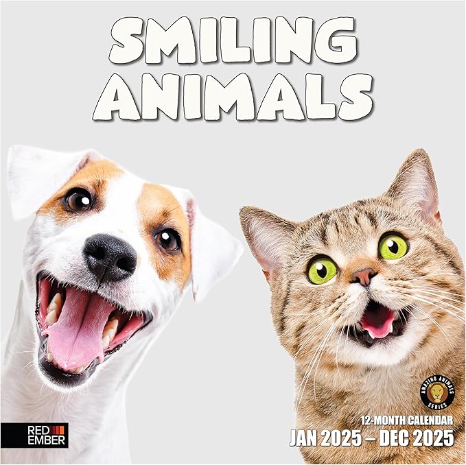 RED EMBER Smiling Animals 2025 Wall Calendar 12 Month | 12" x 24" Open | Thick & Sturdy Paper | Giftable | Calendar 2025