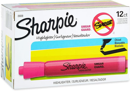 Sharpie Tank Style Highlighters, Chisel Tip, Fluorescent Pink, Box of 12
