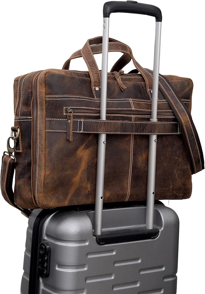 cuero Leather Messenger Bag for Men - Full Grain Leather Briefcase Laptop Satchel Office Crossbody Travel Bag