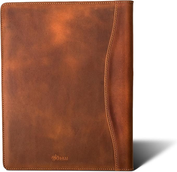 PEGAI Handmade 100% Leather Padfolio, Legal Pad Organizer for Business School Office Conference, Heavy Duty Full Grain Cow Hide Resume Interview Folio, Amazing Gift Idea | Marshall (Mahogany Brown)