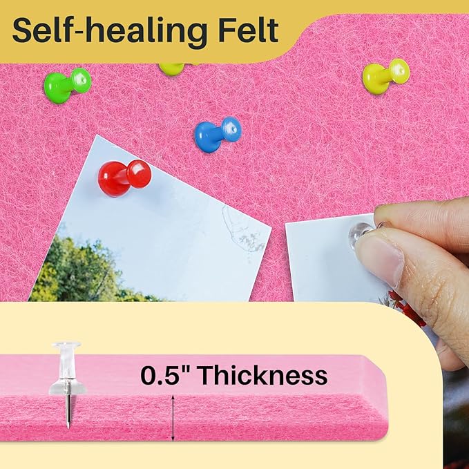 DOLLAR BOSS Large Cork Board for Wall 48" x 36" x 0.5" Bulletin Board 12 Packs Black Cork Board Tiles Self Adhesive Felt Wall Tiles with Pushpins, Corkboard for Office Pin Board Tack Board, Pink