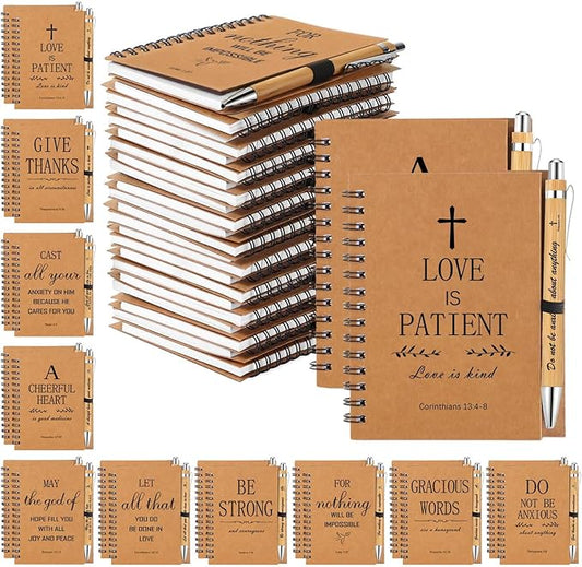 30 Christian Bible Notebooks with 30 Pens, Spiral Journal Bulk Prayer Notes Christian Religious Gifts for Family Friends Colleagues