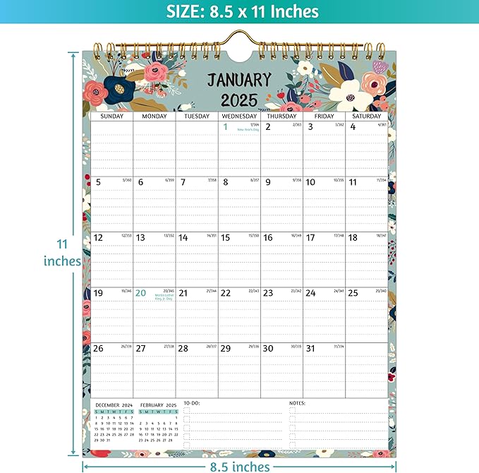 Wall Calendar 2025-2026 – 2 Year Calendar 2025-2026, 8.5 x 11 In, Jan 2025 - Dec 2026, 2025 Calendar 24 Months, Small Monthly Calendar 2025 Vertical, Ruled Blocks, Thick Paper, Holidays, To-do ＆ Notes