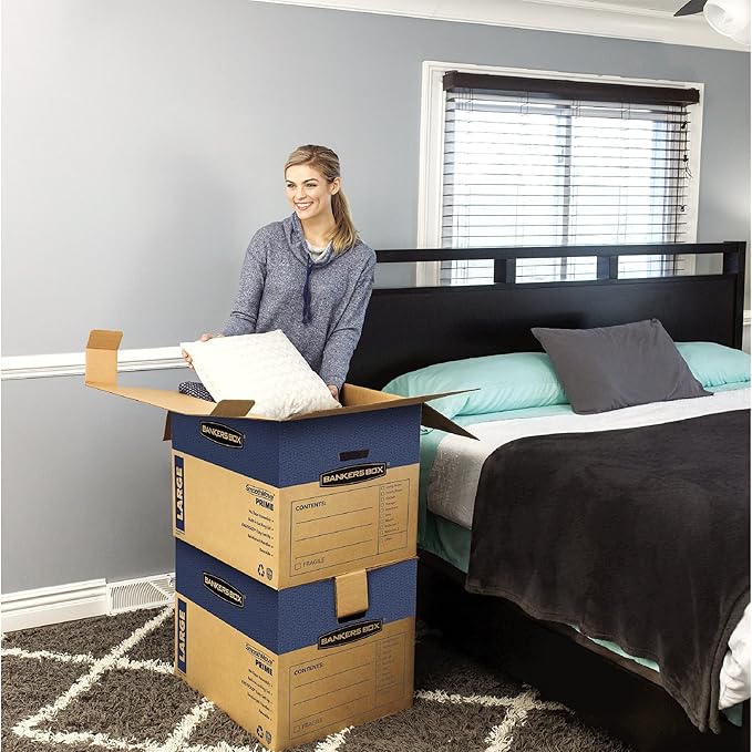 Bankers Box Large Prime Moving Box 6 Pack, Reinforced Handles, Tape-Free Assembly, Attached Lid, 18-in x 18-in x 24-in (0062904)