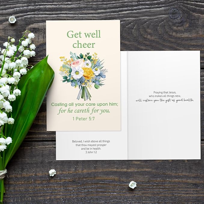 50 Pack Religious Get Well Cards with Scripture Assorted Bible Verse 4 x 6 Inch Affirmation Inspirational Christian Watercolor Floral Photography Wishing You Well Greeting Cards with Envelopes