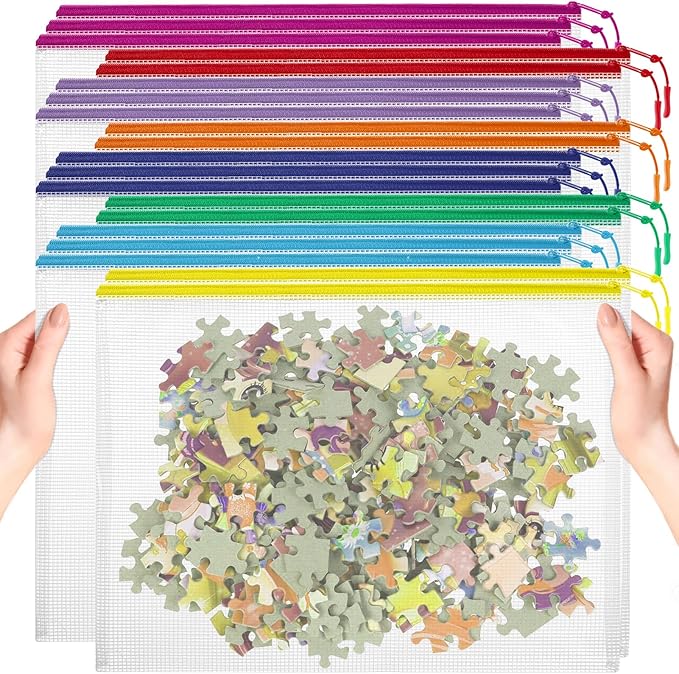 20pcs Plastic Mesh Zipper Pouch Bags, A3 17x12 Inches Extra Large Zipper Bags, Reusable Zipper Pouches for Classroom Office Supplies Organizing, Puzzles & Games, Board Game Organization