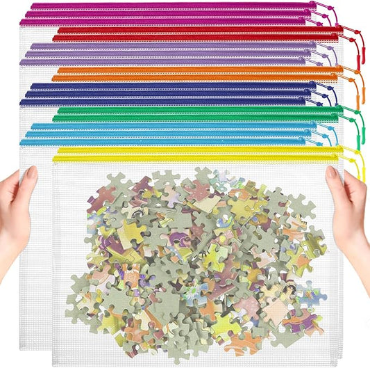 20pcs Plastic Mesh Zipper Pouch Bags, A3 17x12 Inches Extra Large Zipper Bags, Reusable Zipper Pouches for Classroom Office Supplies Organizing, Puzzles & Games, Board Game Organization