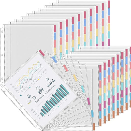 ReliThick 20 Set of 160 Pack Clear Binder Sheet Protectors with 8 Tabs Sturdy Binder Sheet Protectors for 3 Ring Plastic Page Insertable Index Divider, 8.5 x 11 Inch