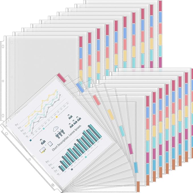 ReliThick 12 Set of 96 Pack Clear Binder Sheet Protectors with 8 Tabs Sturdy Binder Sheet Protectors for 3 Ring Plastic Page Insertable Index Divider, 8.5 x 11 Inch