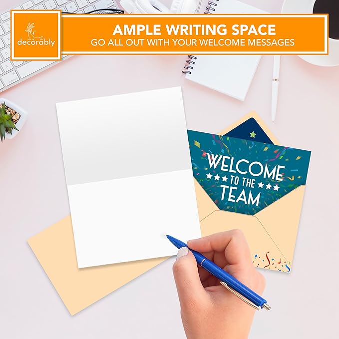 Decorably 24 Pack 6x4in Welcome To The Team Cards with Envelopes and Stickers, 6 Festive Designs Welcome Cards for New Employees, Blank Inside