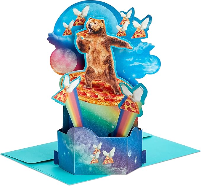 Hallmark Funny Pop Up Birthday Card for Him (Pizza Bear) Paper Wonder Shoebox 3D Card