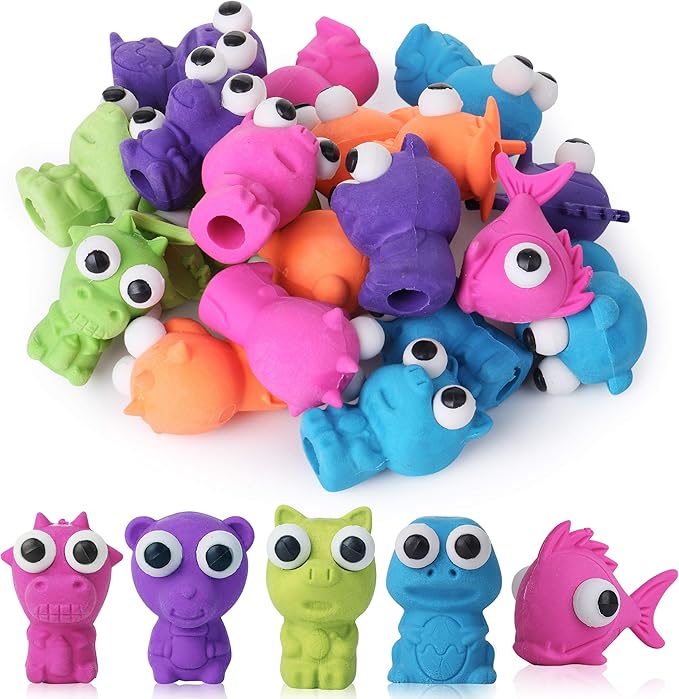 Mr. Pen- Erasers, Cap Erasers, 20 Pack, Animal Eraser Caps (Eyes Come Out), Erasers for Kids, Pencil Eraser, Pencil Erasers Toppers Cute Erasers, Colorful Erasers, Fun Erasers Kids, Easter Egg Fillers