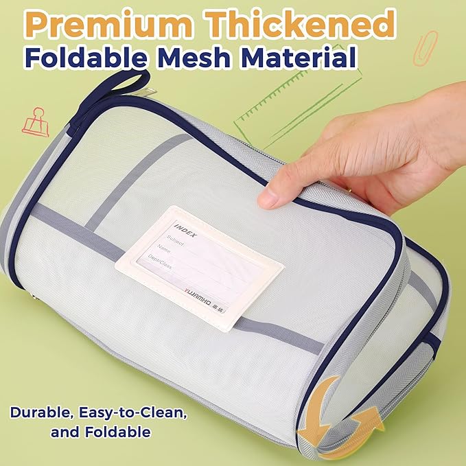 Pendancy Mesh Zipper Pouch 14.8x10.8 in Transparent Lightweight Nylon File Folders, A4 Size Multi-Layer Subject Document Organizer Accessories Storage Bag for Office and School Supplies(Dark Blue)