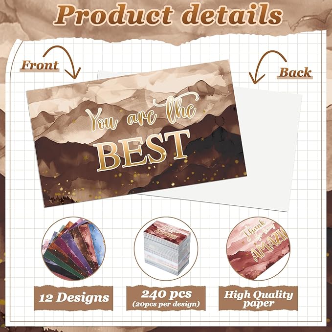 Yeaqee 240 Pcs Employee Appreciation Kudos Cards Funny Blank Back Motivational Card Encouragement Thank You Note Recognition Card for Teacher College Affirmation Gift(Scenery)