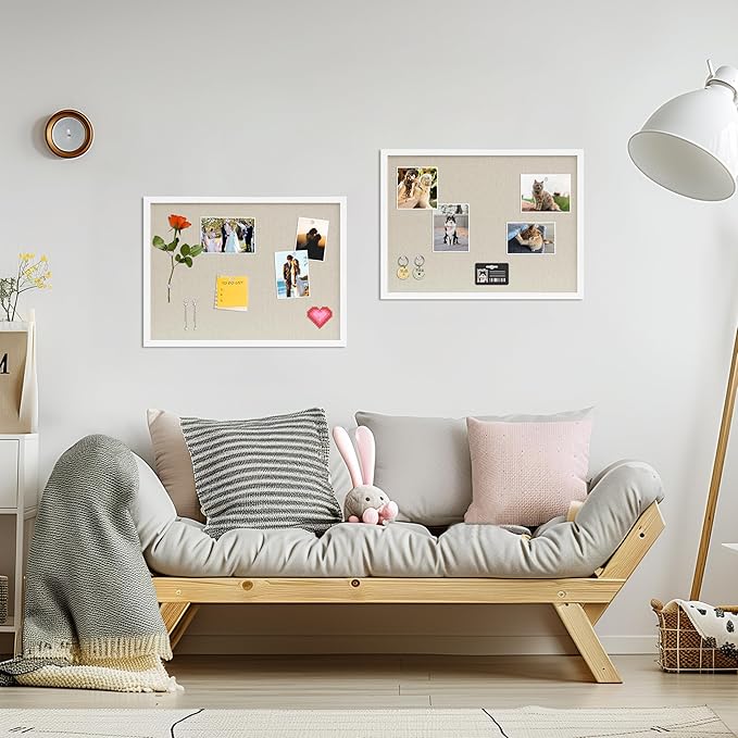 Cork Board with Linen White,Bulletin Board 23"x17" Hanging Corkboards for Office Home School Message Board or Vision Board Decoration.