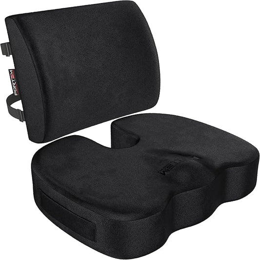 FORTEM Seat Cushion and Lumbar Support for Office Chair, Desk Chair Cushion, Memory Foam Office Chair Cushion, Non Slip Sitting and Back Pillow for Gaming, Car Seat Cushion, Chair Pad, XL