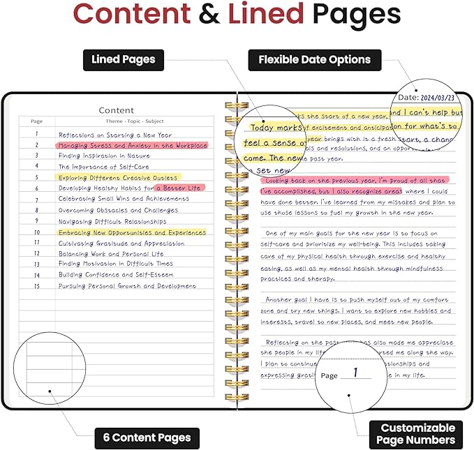 Lined Spiral Journal Notebook for Women & Men, 140 Pages, College Ruled Hardcover Notebook for Work & Note Taking, Journals for Writing, A5(6"x8") - Black