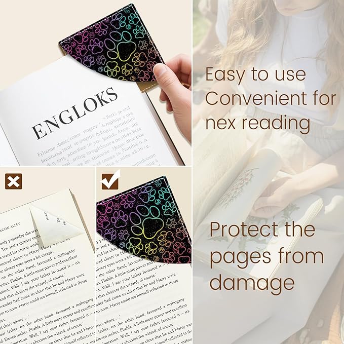 Cute Dog Cat Paws Corner Bookmarks, Funny Leather Book Accessories for Book Lovers, 3 Pcs Reading Book Page Markers for Women Men Student Teacher Girls Boys Kids Retirement Birthday Gifts