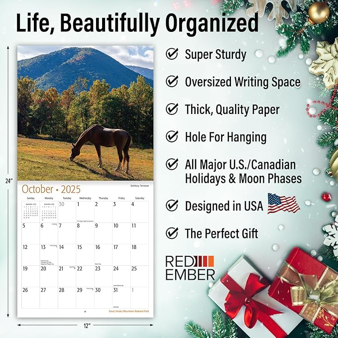 RED EMBER Great Smoky Mountains National Park 2025 Wall Calendar 12 Month | 12" x 24" Open | Thick & Sturdy Paper | Giftable | Calendar 2025