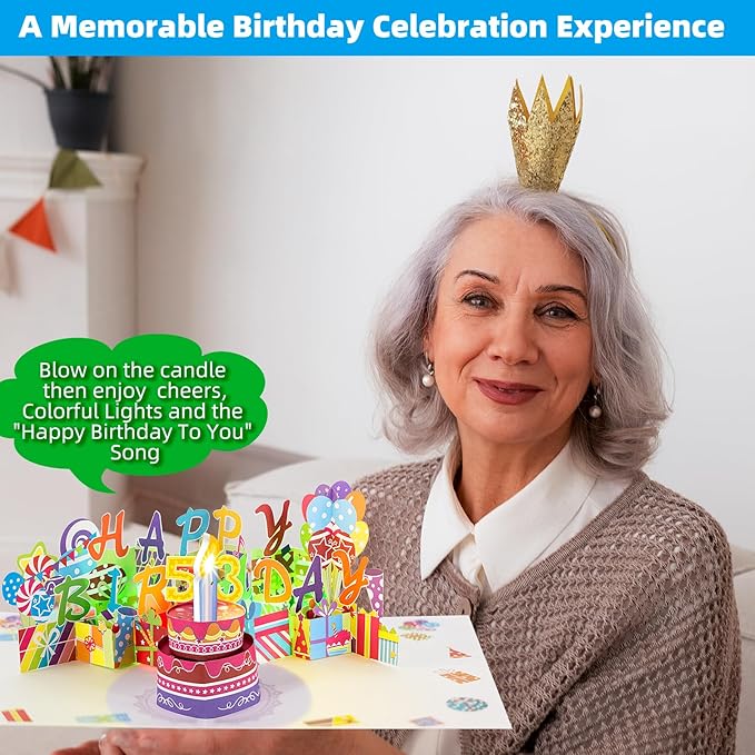 Gumry 53RD Musical Birthday PopUp Card, Blowable Colorful Light Candle 3D Cards with Song, Applause Cheers Sound, Greeting Cards Birthday Gifts Decorations for Women Men Turning 53 Years Old