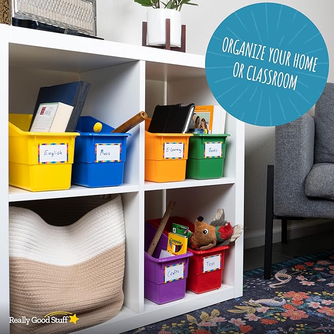 Really Good Stuff-163319 Durable Magazine, Book, Folder, File and Binder Holders – Ideal for Narrow or Vertical Storage Needs– Instantly Color Code Home Classroom –Assorted Primary Colors(Set of 6)