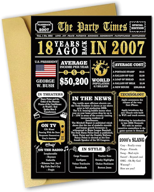 Happy 18th Birthday Card for Son Daughter, Black Gold 18th Birthday Gifts for Girls Boys, Funny 18 Year Old Birthday Decorations for Her Him, Best Gifts for 18 Bday Niece Nephew Friend